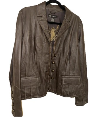 INC International Concepts Women’s Brown Leather Jacket w/ Buttons Size Large L - Image 1 of 4