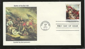 SCHLACHT VON BUNKER HILL FDC 1975 CHARLESTOWN, MA JERRY'S ABDECKUNGEN NUR 1 HERGESTELLT - Bild 1 von 1
