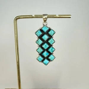 Ciondolo a grappolo turchese Kingman in argento sterling stile nativo sud-ovest 2" - Foto 1 di 6
