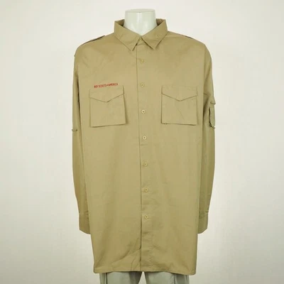 New Boy Scouts of America Uniform Shirt Mens 4XL XXXXL BSA Brown USA Flag Camp - Image 1 of 4