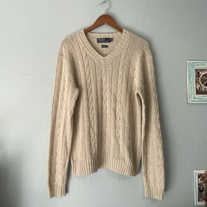 Polo Ralph Lauren Pullover Zopfmuster V-Ausschnitt Herren Medium Beige - Bild 1 von 4