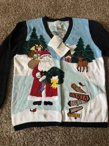 NWT Quacker Factory Christmas Santa Claus Reindeer Cardigan, Size: L - Picture 1 of 8