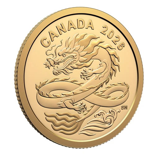 LUCKY DRAGON 2026 CANADA 1/20oz .9999 Pure 24k Gold Proof $8 Coin - Image 1 of 4