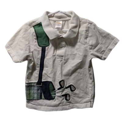 Camisa polo masculina manga curta tacos bordados verde branco Gymboree taco de golfe 3T - Imagem 1 de 4