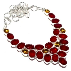 Red Simulated, Citrine Gemstone 925 Sterling Silver Jewelry Necklace 18" - Picture 1 of 5