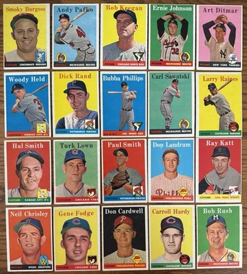1958 Topps Baseball, lote de 20 tarjetas diferentes, Smokey Bridges, Andy Pafko, Vgex Foto 1 de 4
