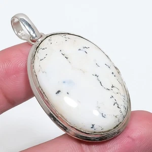 Ciondolo gioiello in argento sterling 925 fatto a mano con pietra opale dendr... - Foto 1 di 5