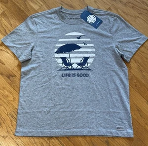 T-shirt uomo LIFE IS GOOD frantoio RETRO OMBRELLO~SMALL~S/S GRIGIO cotone nuova con etichetta - Foto 1 di 6