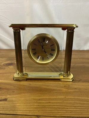 Howard Miller 613-627 Athens Brass and Beveled Glass Table Clock See Photos - Image 1 of 4