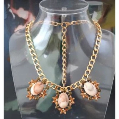 Neiman Marcus Lee Angel Cream Cabochon Harvest Crystal Fan Necklace NWT 110 - Image 1 of 4