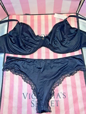 Sujetador Victoria's Secret Body By Victoria & Lace Satén Tanga Panty 40D XL Negro Foto 1 de 4
