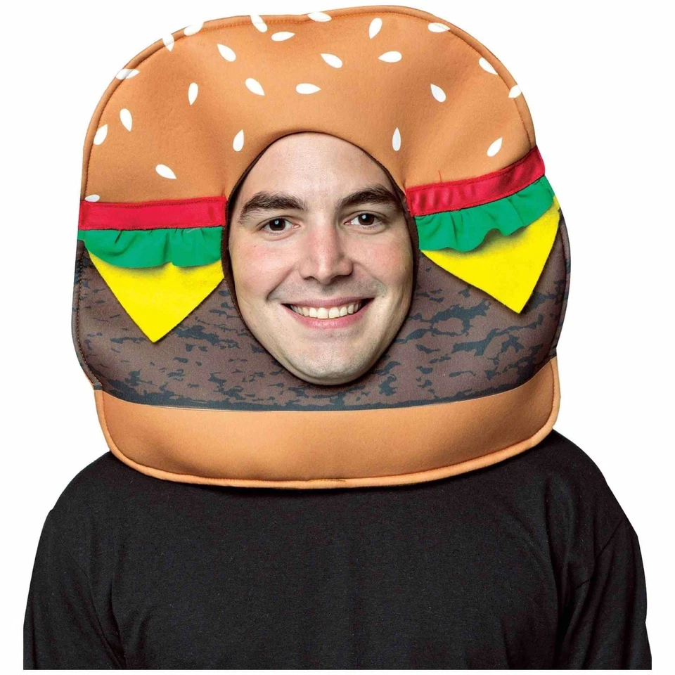 Cheeseburger Hamburger Burger Fast Food Funny Unisex Costume Open Face Mask - Image 1 of 1