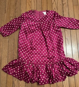Crewcuts girls XL Pink polka dot 100% silk lined mid length sleeve dress - Picture 1 of 4