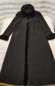 Ellen Tracy Coat Overcoat Womens Sz 6 Black Faux Fur Trim Wool Blend Snap Button - Picture 1 of 12