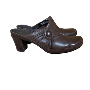 Clarks Artisan Shoes Womens Size 10 Brown Leather Mule Clog Heels Active Air - Picture 1 of 12