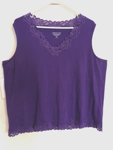 Camicia da donna Coldwater Creek 2X Plus 20-22 viola floreale pizzo senza maniche - Foto 1 di 4