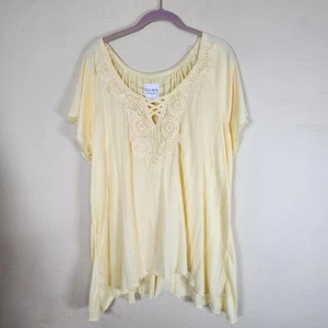 New York Laundry Women's yellow Prarie 2X Crochet Trim Cottagecore shark bite - Picture 1 of 8