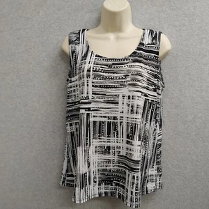 Womens Top Shirt Blouse Petite Size Large Black White Sleeveless Casual Summer - Picture 1 of 11