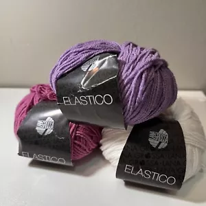 LOT OF 3 Lana Grossa Elastico DK Yarn(White Pink Purple) Cotton 175 Yd Each SALE - Picture 1 of 3