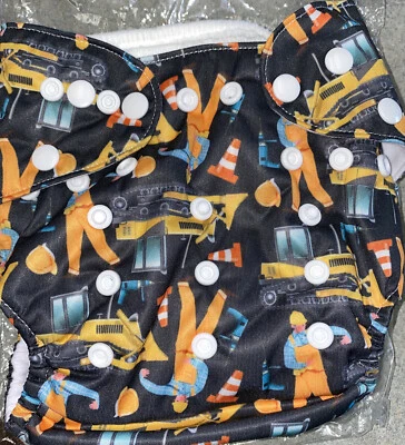 New Alva Baby Cloth Diaper Cover OS Snap Construction Print With 2 Liners - Image 1 of 4