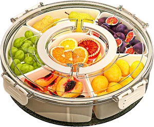 Divided Serving Tray with Lid and Handle Fruit Containers for Fridge Snack Box - Picture 1 of 12