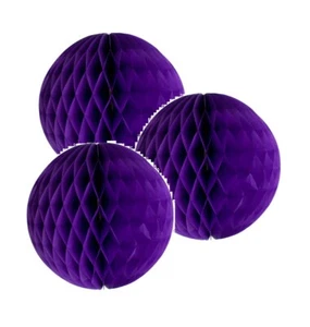 3x Purple 4" HoneyComb Round Tissue Paper Lantern Balls Pom Poms Wedding Decor - Picture 1 of 11