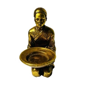 Gold Resin Kneeling Figurine Tea Light Incense Cone Holder Meditation 5.5" - Picture 1 of 5