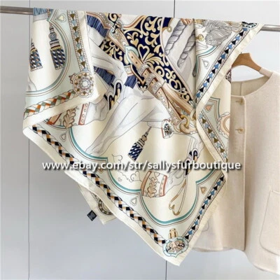 Sallys 70% Cashmere 30% Silk Stole Horse Feathers Print 2 Face Scarf Shawl 53" - Image 1 of 4