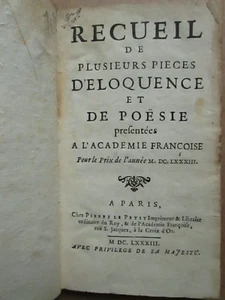 RECUEIL DE PIECES D'ELOQUENCE ET DE POESIES à l'académie françoise, 1683. - Imagen 1 de 12