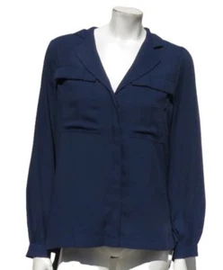 WHITE HOUSE BLACK MARKET M Navy Blue Soft Crepe Blouse Shirt Top Long Sleeves - Picture 1 of 7