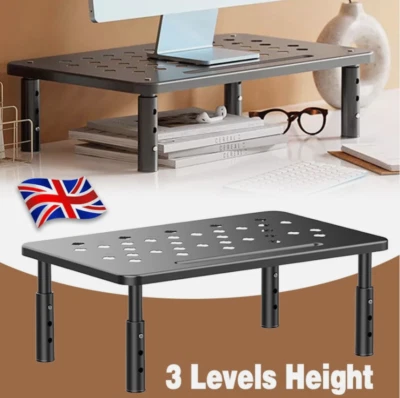3 Height Ergonomic Monitor Metal Stand Riser Computer PC Monitor Mesh Platform - Image 1 of 4