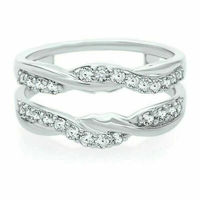 1/3 Ct White Round CZ-Stone Solitaire Ring Wrap Enhancer In Real 14k White Gold - Image 1 of 3