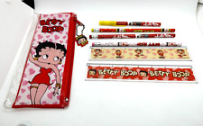 BETTY BOOP PENCIL HOLDER POUCH & PENCILS, PEN, RULERS -- KING FEATURES 2005