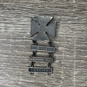 Sterling Silver WW2 US Army Sharpshooter Marksman Badge Rife Carbine Machine VTG - Picture 1 of 7