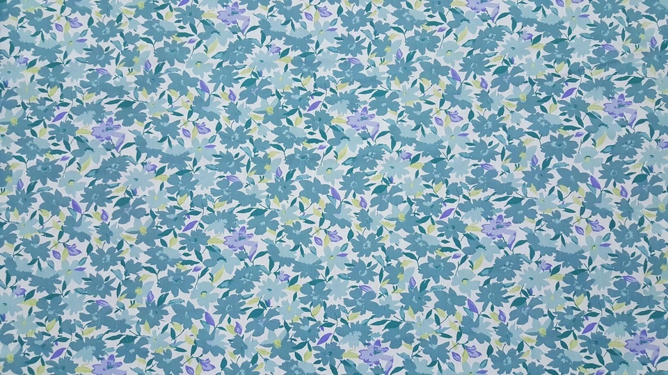 Tela de láminas 102" EXTRA ANCHA verde azulado y aguamarino floral PERCAL por yarda Foto 1 de 1