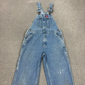 Dickies Dungarees Kids Medium Blue 26x26 Overalls Denim Carpenter Workwear Youth - Picture 1 of 12