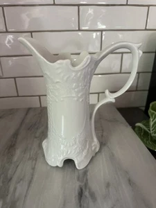 Vintage Paris Royal Porcelain Ironstone Pitcher White Embossed Vintage 9” French - Picture 1 of 13