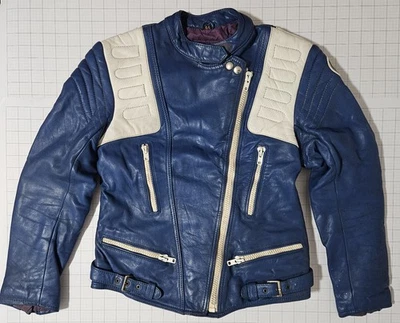 Chaqueta de moto de cuero vintage RARA para mujer azul marca JUMBO Foto 1 de 4