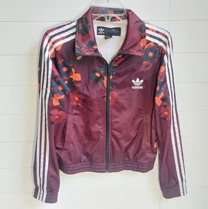 Adidas X Her Studio London Women's Medium Red Floral Track Jacket Zip Burgundy - Picture 1 of 9