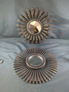 Set 2 Vintage MCM Stil Bronze schwarz vergoldet Kunststoff Sonnenschliff Spiegel Wanddekor 10"  - Bild 1 von 6