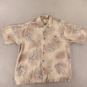 Joseph & Feiss Hemd Herren L beige geblümt 100% Seide Hawaii Camp Leaf Knopfleiste - Bild 1 von 10