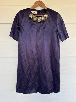 Marni Women’s Navy Blue A-line Dress Rhinestone Beaded Embellishment Sz 40 US 4 - Image 1 of 4