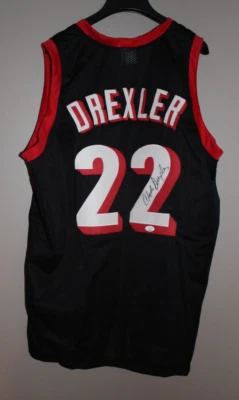 TRAILBLAZERS CLYDE DREXLER AUTOGRAPHED BLACK JERSEY THE GLIDE JSA XL - Image 1 of 4