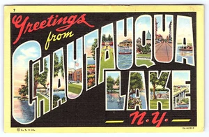 Large Letters postcard Chautpuqua Lake New York linen postcard B354 - Picture 1 of 2