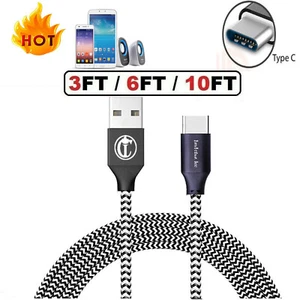 3/6/10FT LONG Braided USB C Type-C Fast Charging Data SYNC Charger Cable Cord - Picture 1 of 8