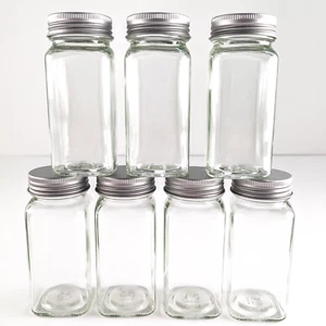 Glass Spice Jars w/ Metal Lid & Shaker - 4" Storage Bottle Containers - Lot of 7 - Picture 1 of 4