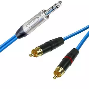 Neutrik Stereo 1/4" Jack Split into Dual RCAs/Phonos Blue - Picture 1 of 2