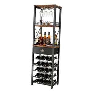 Wine Rack Freestanding Floor, Bar Cabinet for Liquor and Glasses, Right Angle - Picture 1 of 7
