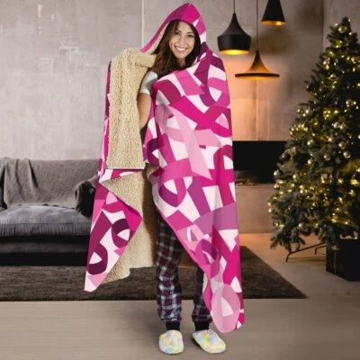 Breast Cancer Awareness - Sherpa And Microfiber Blanket With Hood - Image 1 of 4