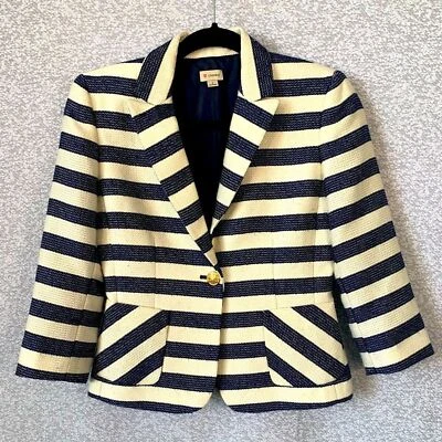 CREMIEUX Women's Blazer Blue Cream Sailor Stripe Gold Buttons Size 2 #514 - Image 1 of 4